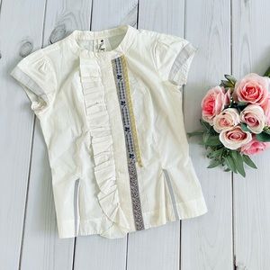 Anthropologie Ivory Cotton Pleated Blouse